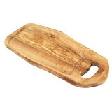 Steakbrett 38 cm aus Olivenholz mit Saftrille und Grifflasche