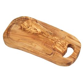 Steakbrett 38 cm aus Olivenholz mit Saftrille und Grifflasche