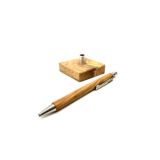 Kugelschreiber ARTHUR mit Sockel flach aus Olivenholz - Gravur m&ouml;glich