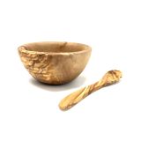 Babybreischale &Oslash; 12 cm rund fein geschliffen aus Olivenholz mit L&ouml;ffel