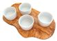D.O.M.® Servierbrett für Dips aus OLIVENHOLZ inkl. 4 Porzellanschälchen